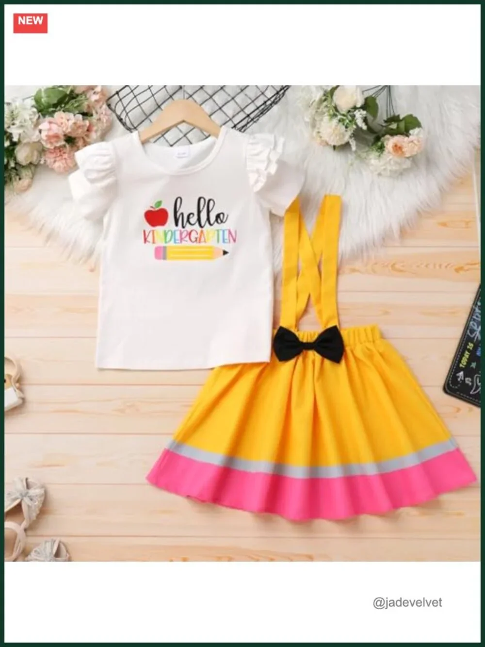 Toddler Girls Back to School Pencil Print T-Shirt & Suspenders Skirt Dress Set